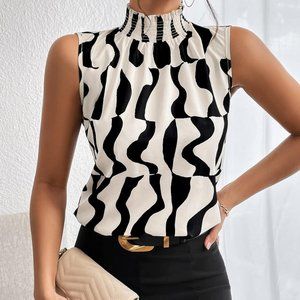 Women Print Mock Sleeveless Blouse